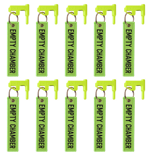 10 Pack Chamber Safety Flag for Most Common Calibers with Green Key Chain Tags